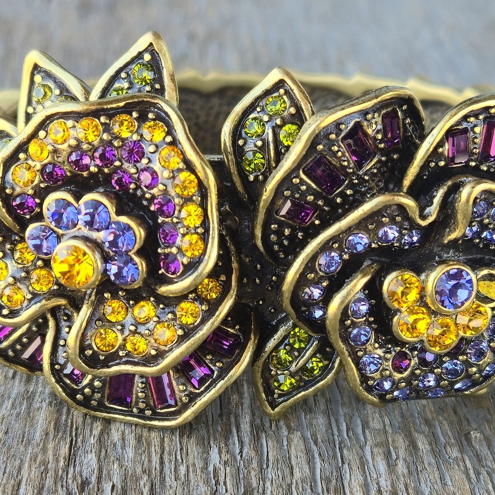 Heidi Daus Designer Pansy Clamper Cuff Bangle Bracelet Swarovski Crystal Bronze